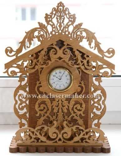 الگوی ساعت رو میزی چوبی با فرمت کورل برای دستگاه لیزر طرح ۱۱۰۱ از نمای روبرو