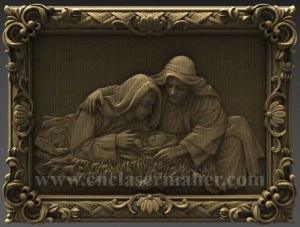 تابلو چوبی نقش برجسته تولد مسیح طرح رایگان سی ان سی